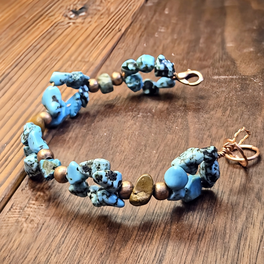 Desert Heirloom Hand-woven Raw Turquoise & Copper In Statement Artisan Bracelet